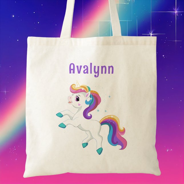 Modern Rainbow Cute Unicorn Girls Kids Tote Bag (Creator Uploaded)