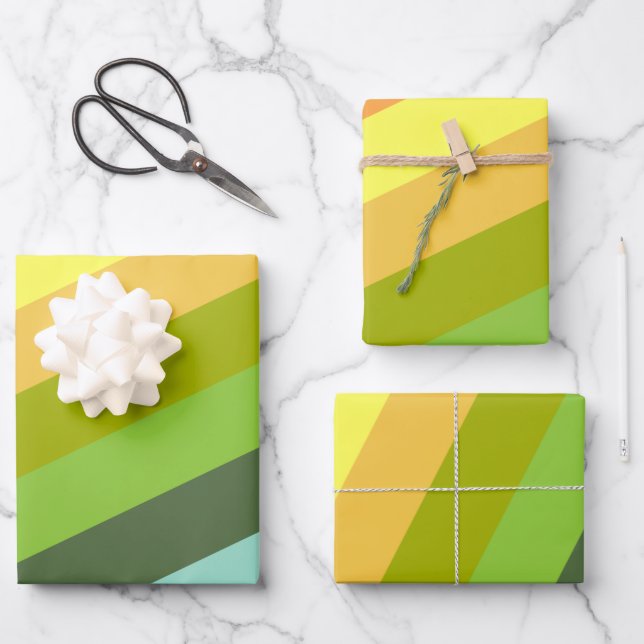 Modern Rainbow Diagonal Stripes Geometric Pattern Wrapping Paper Sheets (Front)