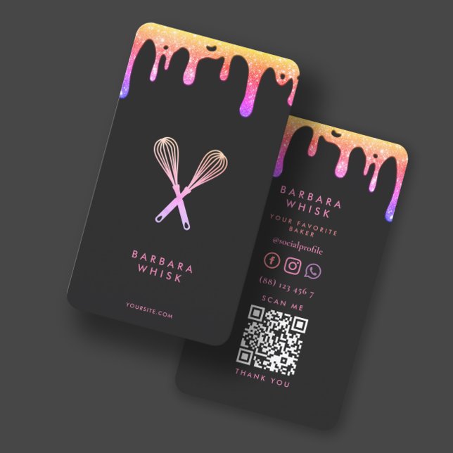 Modern Rainbow Drip Whisk Bakery Pastry Caterer Business Card (Creator Uploaded)