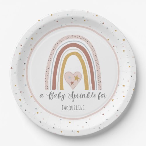 Modern Rainbow Dusty Pink Gold Girl Baby Sprinkle Paper Plates