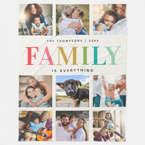 Modern Rainbow Family Is Everything Photo Collage Fleece Blanket