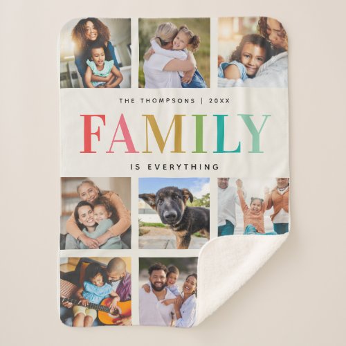 Modern Rainbow Family Is Everything Photo Collage Sherpa Blanket