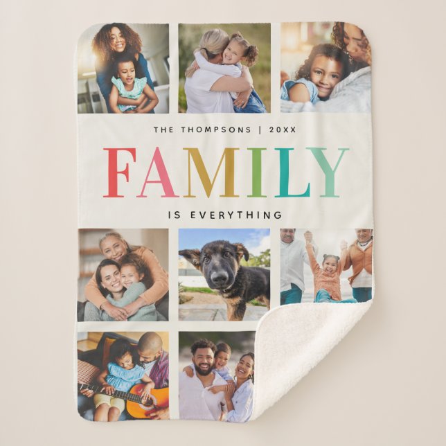 Modern Rainbow Family Is Everything Photo Collage Sherpa Blanket (Front)