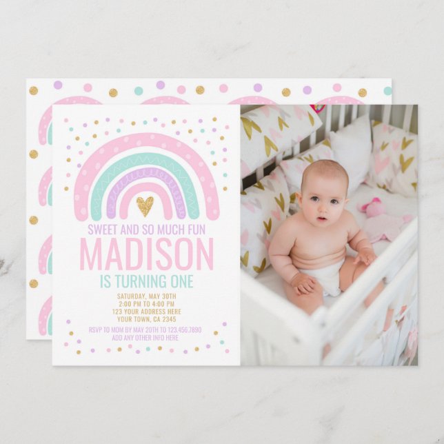 Modern Rainbow First Birthday Invitation (Front/Back)