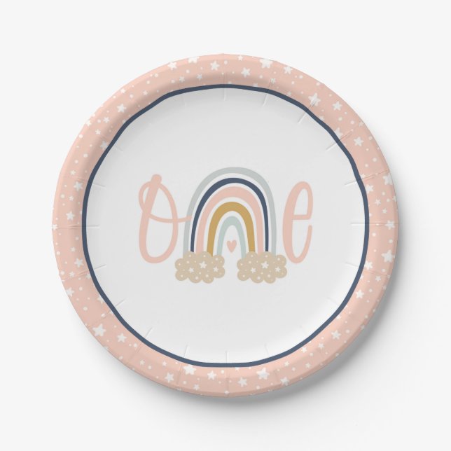Modern Rainbow First Birthday Plate - Girl (Front)