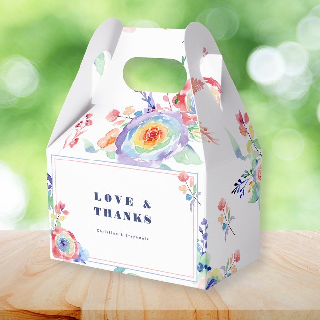 Modern Rainbow Floral LGBTQ Wedding Favor Boxes (Creator Uploaded)