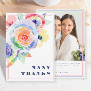 Modern Rainbow Floral LGBTQ Wedding Thank You Card