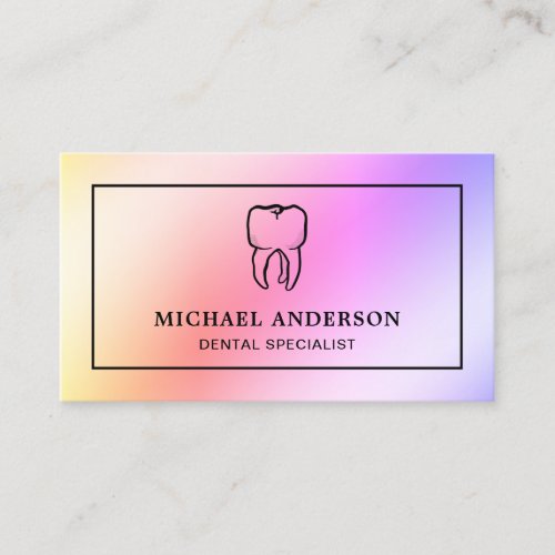 Modern Rainbow Foil Tooth Dental Clinic Dentist Business Card