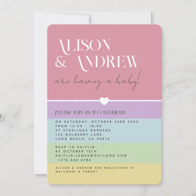 Modern Rainbow Gender Neutral Couple's Baby Shower Invitation (Front)