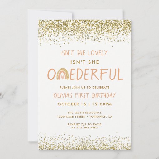 Modern Rainbow Girl First Onederful Birthday Invitation | Zazzle