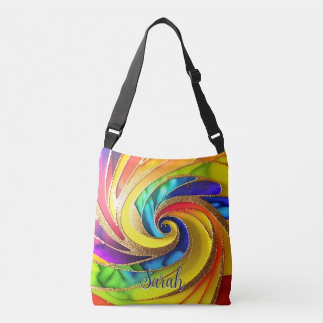 Modern Rainbow & Glam Gold Fun Pinwheel Crossbody Bag (Front)