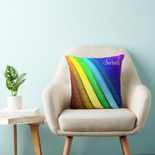 Modern Rainbow & Glam Pride Monogram Throw Pillow