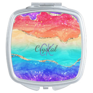 Modern Rainbow Glitter  Compact Mirror
