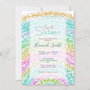 Modern Rainbow Glitter Dots Design Invitation