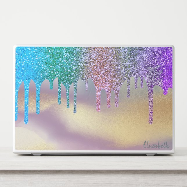 Modern Rainbow Glitter Drips Colorful HP Laptop Skin (Front)