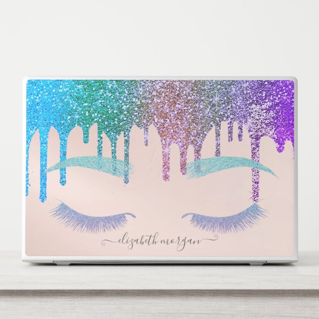 Modern Rainbow Glitter Drips Glitter Faux Lashes  HP Laptop Skin (Front)