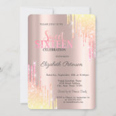 Modern Rainbow Glitter Drips Rose Gold  Sweet 16 Invitation (Front)