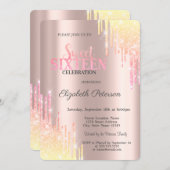 Modern Rainbow Glitter Drips Rose Gold  Sweet 16 Invitation (Front/Back)