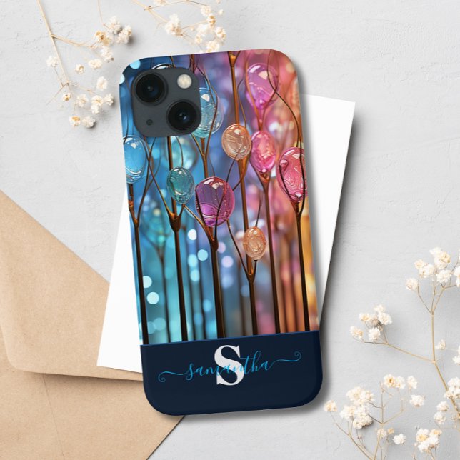 Modern Rainbow Glitter Gemstones Monogrammed  Case-Mate iPhone Case (Creator Uploaded)