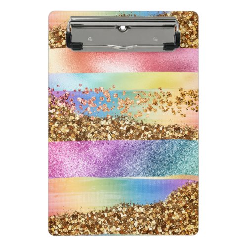 Modern rainbow glitter gold frame kids colorful mini clipboard