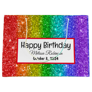 Modern Rainbow Glitter Happy Birthday Large Gift Bag