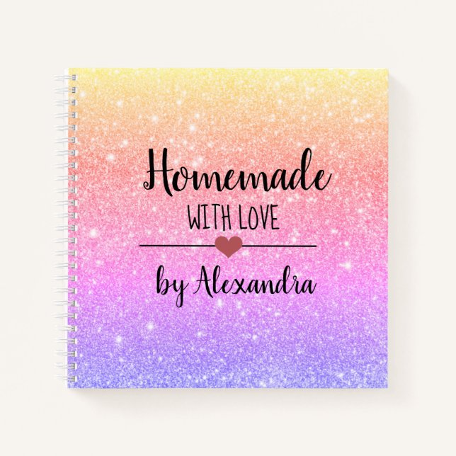 Modern rainbow glitter Homemade with love  Noteboo Notebook (Front)