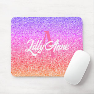 Modern Rainbow Glitter Personalized Monogram Mouse Pad
