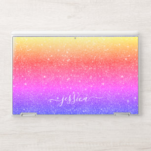 Modern rainbow glitter script name HP laptop skin