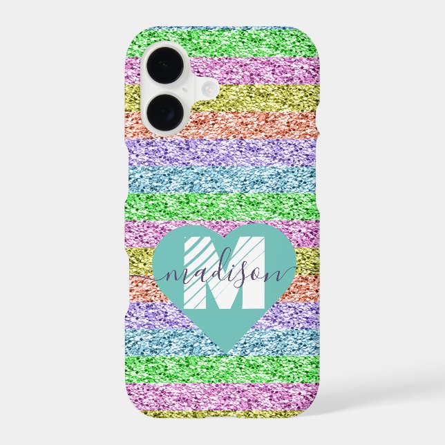  Modern Rainbow Glitter Script Name Monogram  Iphone Case (Back)