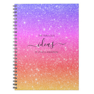 Modern rainbow glitter script name  notebook