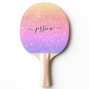 Modern rainbow glitter script name   ping pong paddle