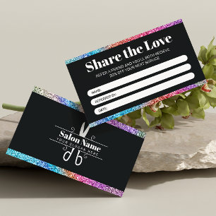 Modern Rainbow Glitter Share the Love Hair Salon Referral Card