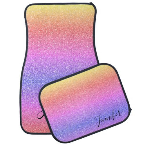 Modern Rainbow Glitter Sparkle Girly Personalized Car Floor Mat