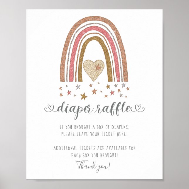 Modern Rainbow Glitter Stars Girl Diaper Raffle Poster (Front)