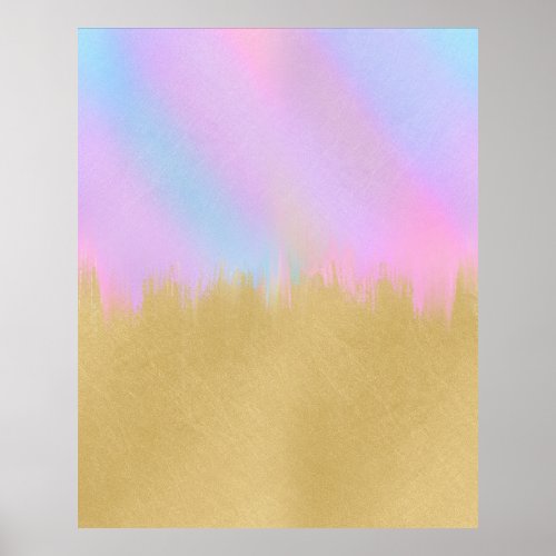 Modern Rainbow Gold Brush strokes Design Poster