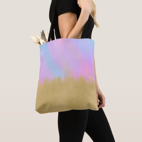 Modern Rainbow Gold Brush strokes Design Tote Bag