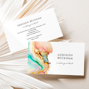 Modern Rainbow Gold Pastel Abstract Watercolor Business Card
