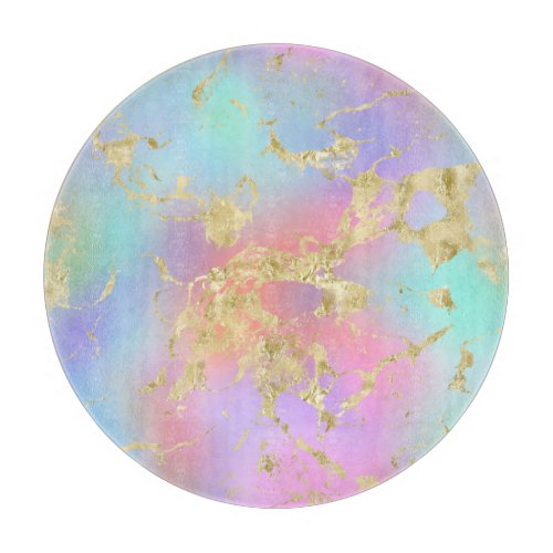 Modern Rainbow Gradient and Gold Marble Pattern Cutting Board