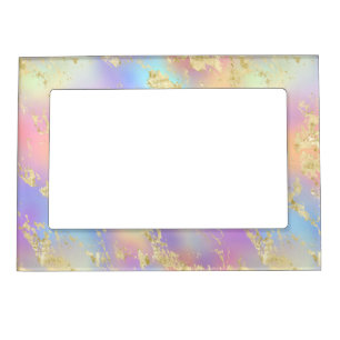 Modern Rainbow Gradient and Gold Marble Pattern Magnetic Frame