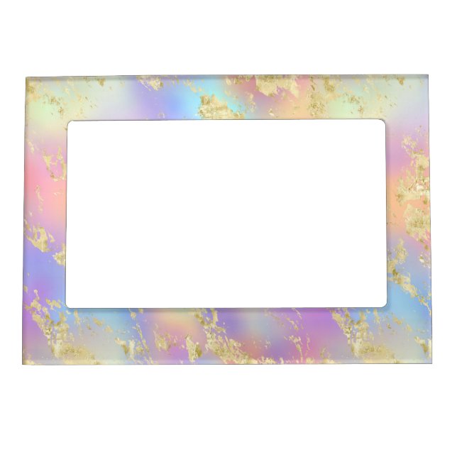 Modern Rainbow Gradient and Gold Marble Pattern Magnetic Frame (Front)