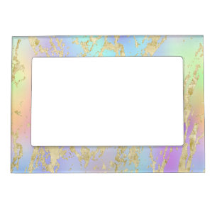 Modern Rainbow Gradient and Gold Marble Pattern Magnetic Frame