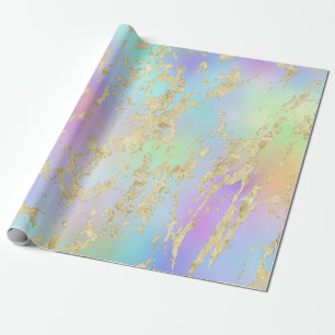 Modern Rainbow Gradient and Gold Marble Pattern Wrapping Paper