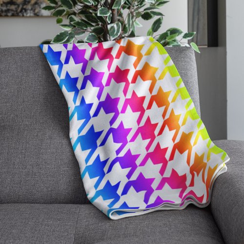 Modern Rainbow Gradient Houndstooth Pattern Fleece Blanket