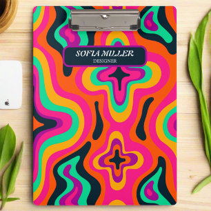 Modern Rainbow Groovy Coloful Retro Boho Abstract Clipboard
