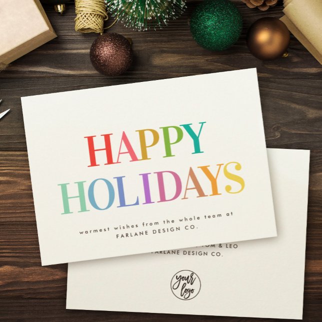 Modern Rainbow Happy Holiday Small Business Card (Creator Uploaded)