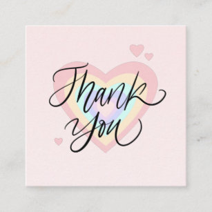 Modern Rainbow Heart Chic Thank You Valentines Day Square Business Card