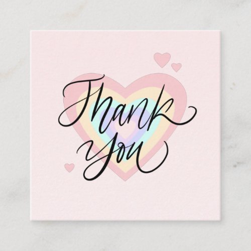 Modern Rainbow Heart Chic Thank You Valentines Day Square Business Card