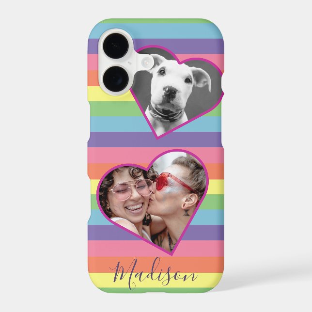  Modern Rainbow Heart Photo Script Name Monogram C Iphone Case (Back)