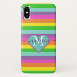 Modern Rainbow Heart Script Name Monogram iPhone X Case
