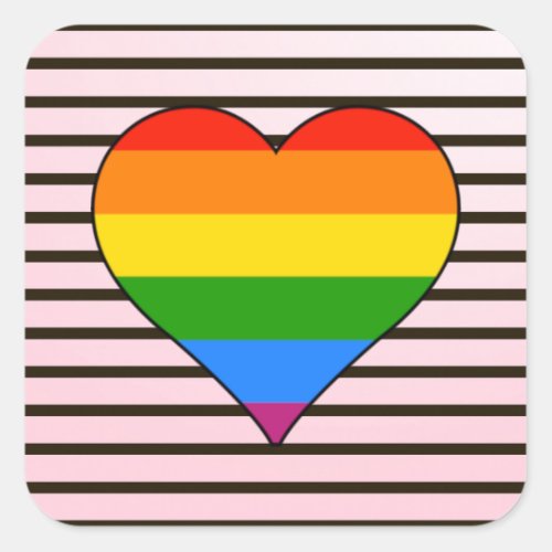 Modern Rainbow Heart Trendy LGBT Custom  Square Sticker